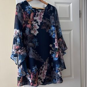CeCe Floral Long Sleeve Dress - Navy and Pink